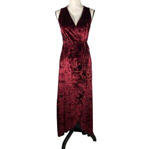 Vintage Y2K Sadie & Sage burgundy velvet wrap dress tulip hem maxi gown S